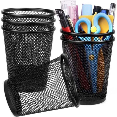 Porte-crayon en maille, tasse à stylo en métal noir pour bureau, 6 paquets