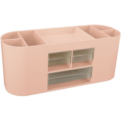 Porte-crayons avec tiroirs transparents - Rangement bureau rose - Organisateur crayons plastique multi-compartiments grande capacité