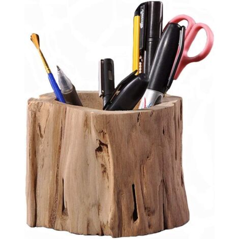 Porte-crayons en bois massif en forme de souche, écologique et créatif, porte-crayons de bureau en forme de bûche.