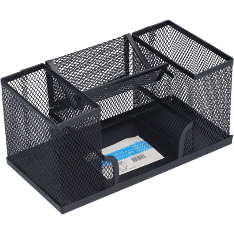 Porte-crayons en métal noir avec compartiment rectangulaire, organisateur de bureau pour stylos et accessoires de papeterie.