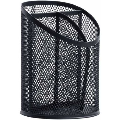 Porte-Crayons Grille en métal Noir Porte-Stylo à Trois grilles Ronde en Fer forgé boîte de Rangement de Papeterie de Bureau 4.1x5.7in Organisateurs de Papeterie