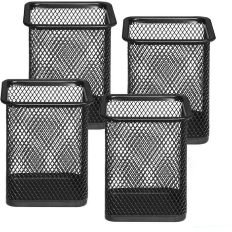 Porte-crayons - Organisateur de Bureau - Métal Noir - Paquet de 4 - Design Moderne - Durable