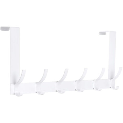 Porte-crochets mural pour porte, 6 crochets pour manteaux et serviettes, accessoires salle de bain blancs (Lot de 1)