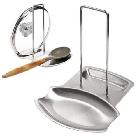 Porte-cuillère cuisine - Inox - Amovible - Support couvercle - Multifonctionnel - Contemporain