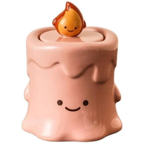Porte-cure-dents en céramique avec couvercle, pot de rangement pour cotons-tiges, design en forme de bougie. (Bocal bougie cure-dents petit bonhomme - Rose)