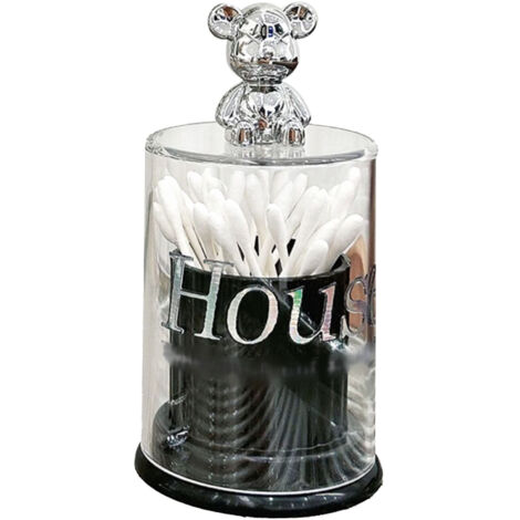 Porte-cure-dents Ours Mignon avec Couvercle Noir - Boîte de Rangement pour Coton-Tige en Cristal Clair