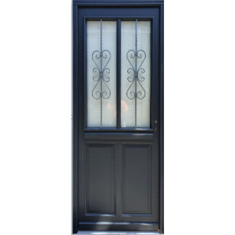 Porte D' Entree Bois Exo Modele 'Sobra' 215X90 Poussant Gauche Cote Tableau Vendue Avec Poignee Et Barillet - gris_fonce-12