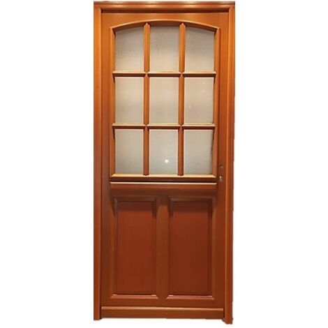 Porte D Entree En En Bois Vitree &39Alena&39 215X80 Poussant Gauche Vendue Avec Poignee Et Barillet - GD MENUISERIES - marron-11