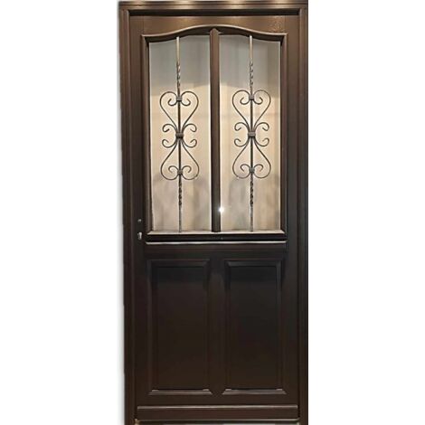 Porte D&39 Entree Bois Exo Vitree &39Sanna&39 215X90 Pousant Droite Cote Tableau Vendue Avec Poignee Et Barillet - GD MENUISERIES - gris_fonce-12
