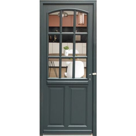 GD MENUISERIES Porte D&39Entrée Bois Vitrée, Alexa , Gris Ral7016, H,215Xl,80 P,Gauche Cote Tableau