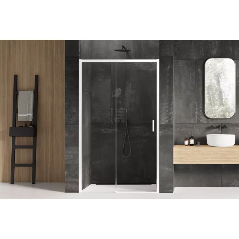 Porte de douche 100 cm coulissante blanche droite 2 volets MARTINIQUE WHITE