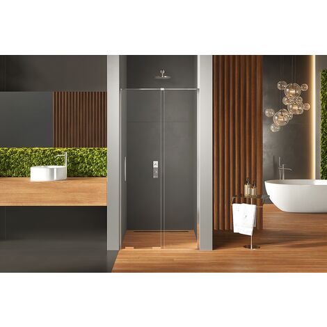 Porte de  douche 140 cm chrome coulissante  2 volets MALDIVES CHROME, verre 8 mm