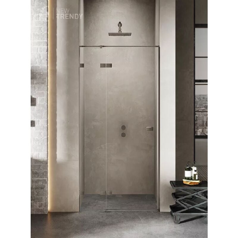 Porte de douche 140 cm inox brossé pivotante droite caraibes gunmetal brushed