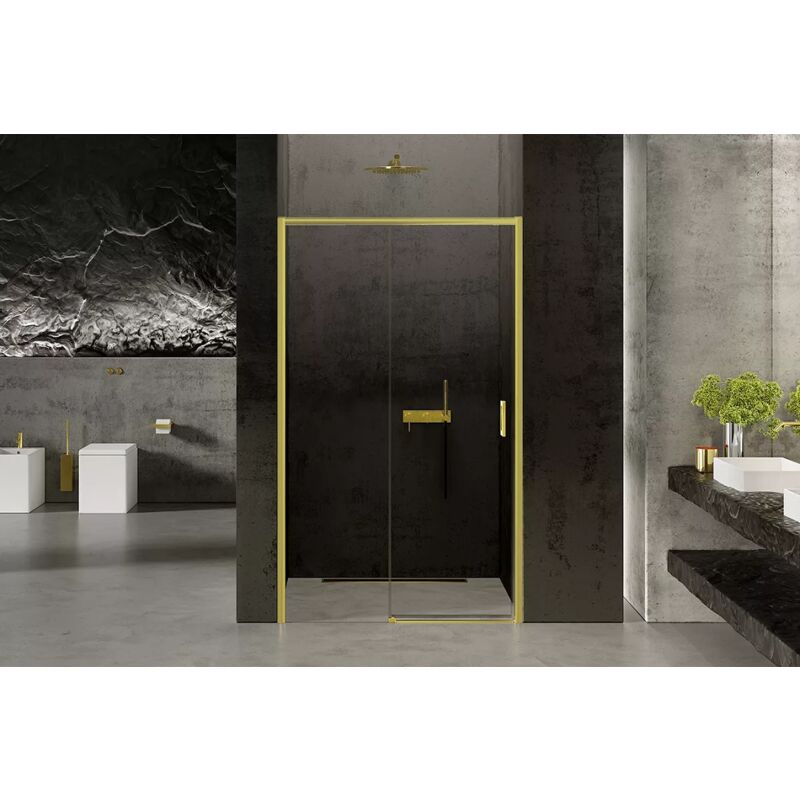 Porte de douche 150 cm 2 volets dorée coulissante gauche kapri gold
