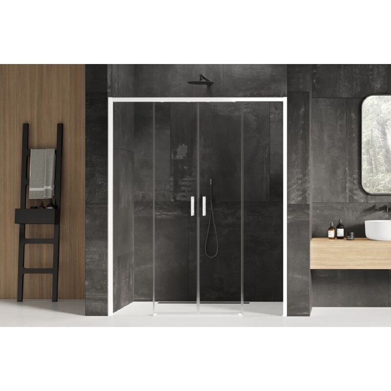 Porte de douche 160 cm coulissante blanche droite 4 volets martinique white