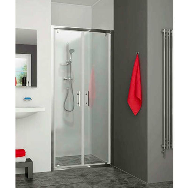 Porte de douche 2 battant equi argent poli verre clair ht 1900mm 775-807mm