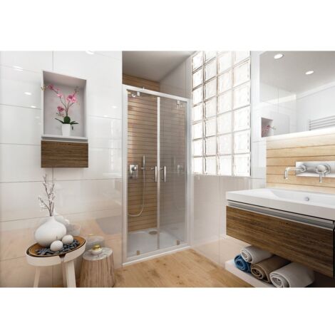 Porte de douche 2 battants 90x190 cm – Verre sécurité 5 mm – Profil blanc – Ouverture intérieure/extérieure – Fermeture magnétique – Anconetti