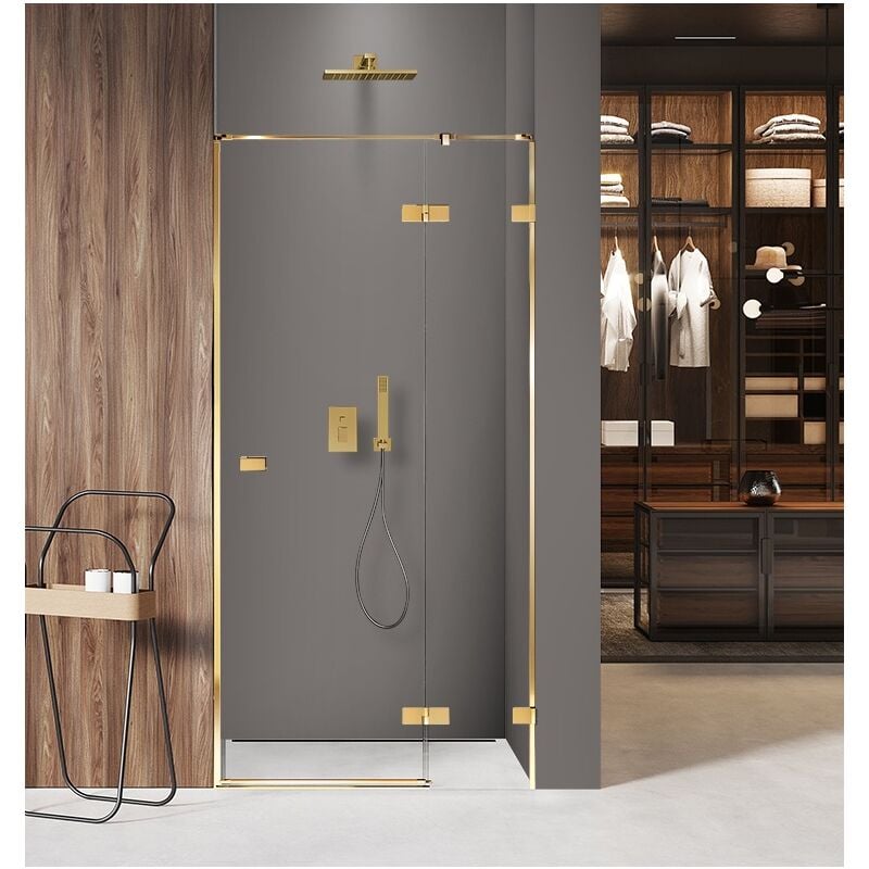 Porte de douche 90 cm doré pivotante droite miami gold