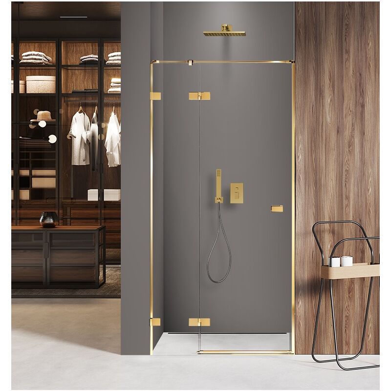 Porte de douche 90 cm doré pivotante gauche miami gold