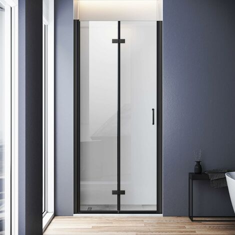 Porte de douche 90 cm noire Porte pliante 180° Revêtement Nano 6 mm Verre de sécurité ESG Hauteur 195 cm