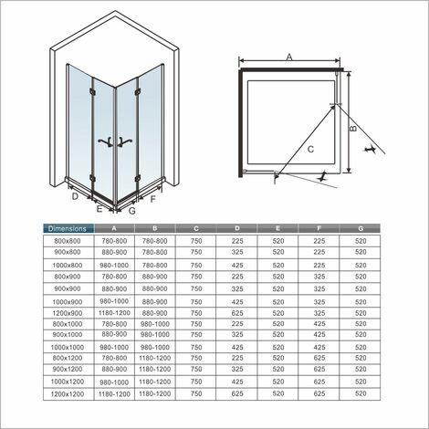 Porte de douche 90x80x190cm verre anticalcaire cabine de douche accès d'angle avec le receveur 90x80x190cm