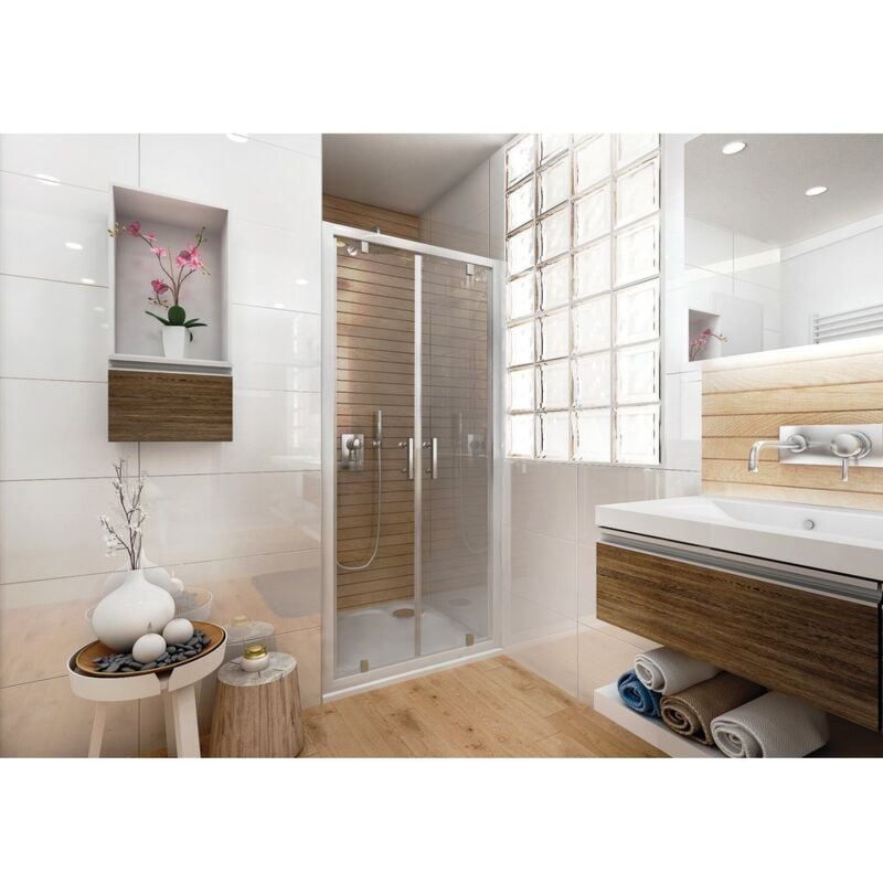 Porte de douche Ancoswing, 2 battants 90x190cm, verre sécurité 5mm, profil blanc