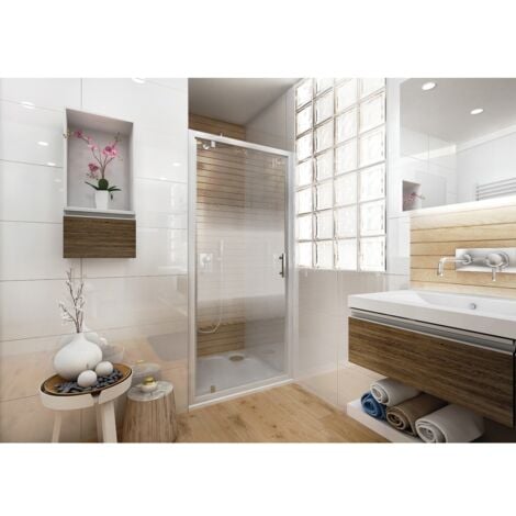 Porte de douche Ancoswing pivotante 100x190cm, verre sécurité sérigraphié 5mm, profilé blanc