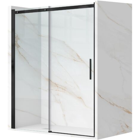 Porte De Douche Battante 110x195 cm en verre trempé transparent anticalcaire de 6 mm avec cadre noir