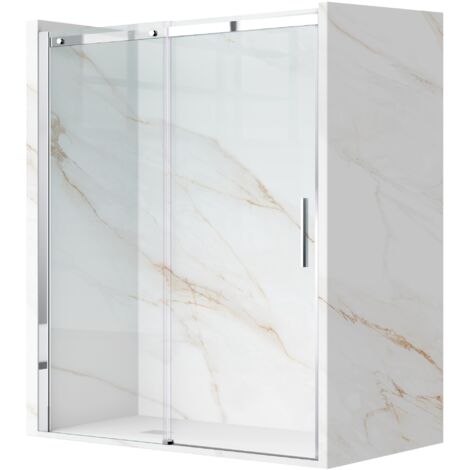 Porte De Douche Battante 120x195 cm en verre trempé transparent anticalcaire de 6 mm avec cadre chromé