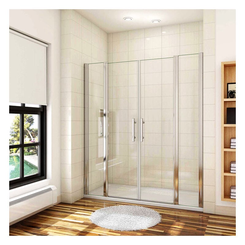 Aica porte de douche battante 150x187cm porte battante avec 2 éléments fixes en 6mm verre anticalcaire