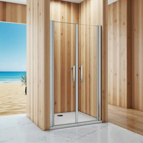 Porte de douche battante verre trempé clair EP.6mm - 95x197cm - Pivotant à 180° - Chromé - Installer en niche