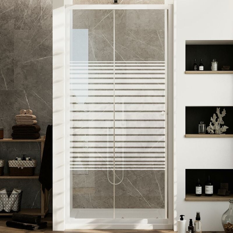 Porte de douche blanche coulissante pour h 185 verre sérigraphié mod. Blanc 130 cm