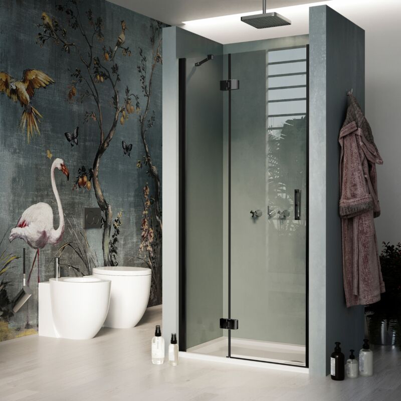 Idralite - Porte de douche verre transparent h. 190 mod. Flip Black porte + profil 120 cm