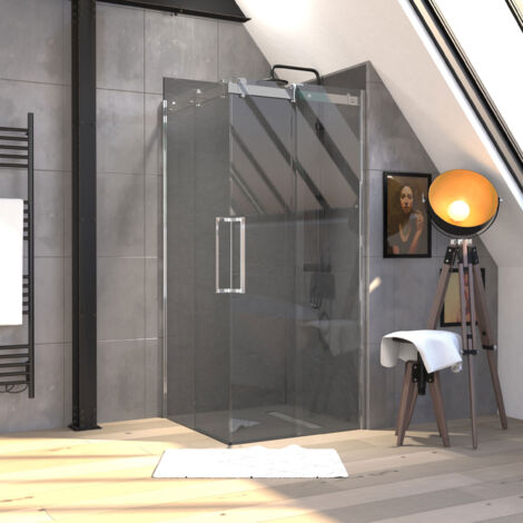 Aurlane – Porte de douche carrée coulissante 90x90 cm – Verre trempé 8 mm – Aluminium anodisé chrome – Accès facile à la douche