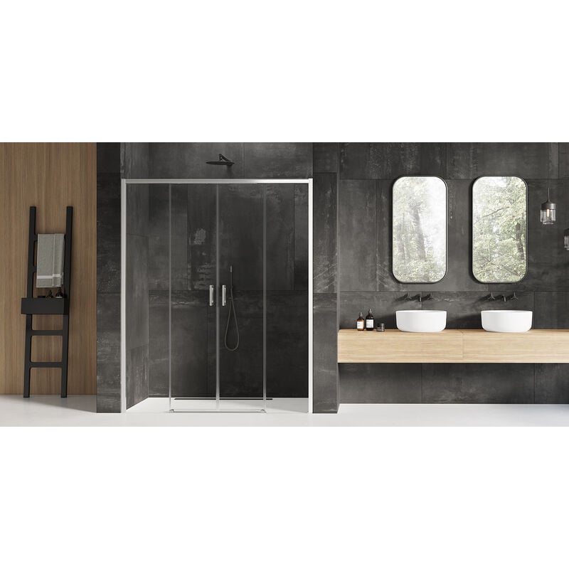 Porte de douche chrome 180 cm coulissante droite 4 volets ibiza chrome