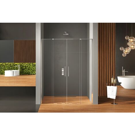 Porte de  douche chrome coulissante  4 volets MALDIVES CHROME,Largeur: 180 cm , verre 8 mm