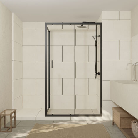 porte de douche coulissante 140x200 cm - verre transparent - profilé noir - crush