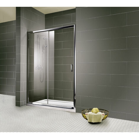 Porte de douche coulissante 150 x 185 cm, verre 6 mm, profilé aspect chromé, Impériale, Schulte