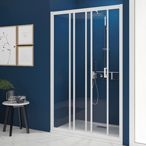 Porte de douche coulissante 3 volets KINEDO Smart Express 120X190 Profilé Blanc Verre Transparent