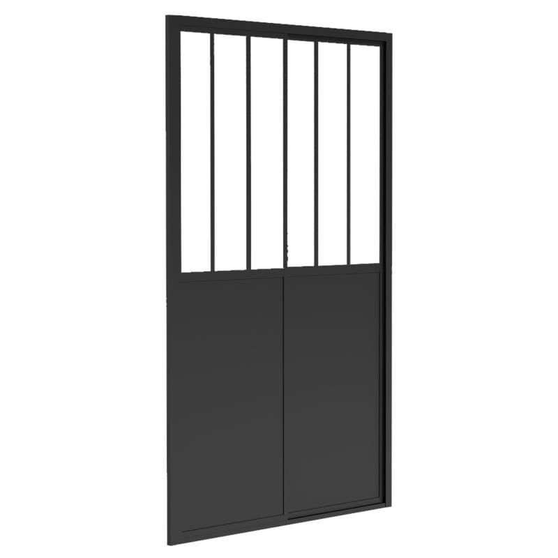 Vente-unique - Porte de douche coulissante noir mat style atelier - 140 x 195 cm - urbanik