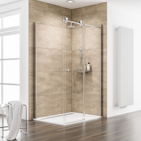 Porte de douche coulissante + paroi de retour fixe, verre 8 mm, MasterClass, Schulte