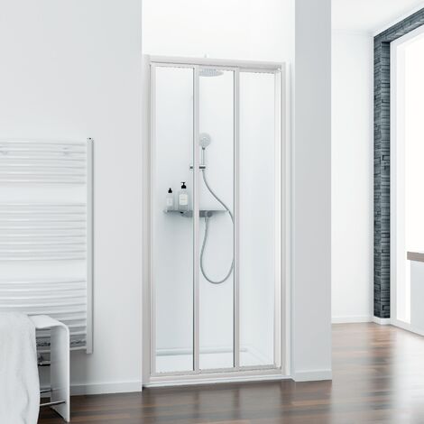 Porte de douche coulissante, décor rayures horizontales, profilés blancs, verre 3 mm, Schulte
