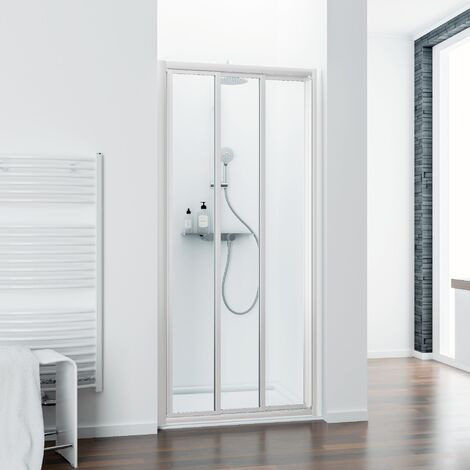 Porte de douche coulissante, profilé blanc, verre 3 mm, Schulte, 80 x 185 cm