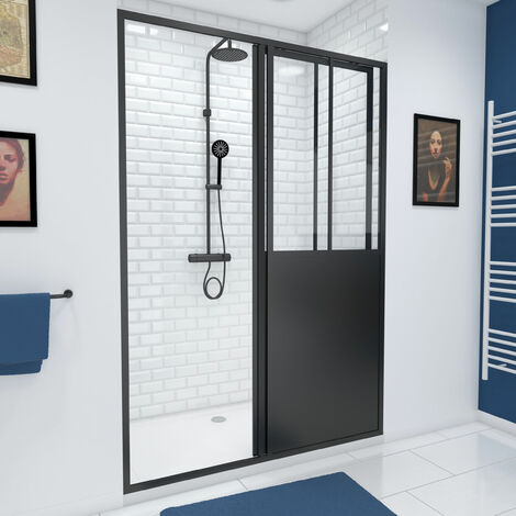 Porte de douche pivotante style verrière industriel 80cm ATELIA