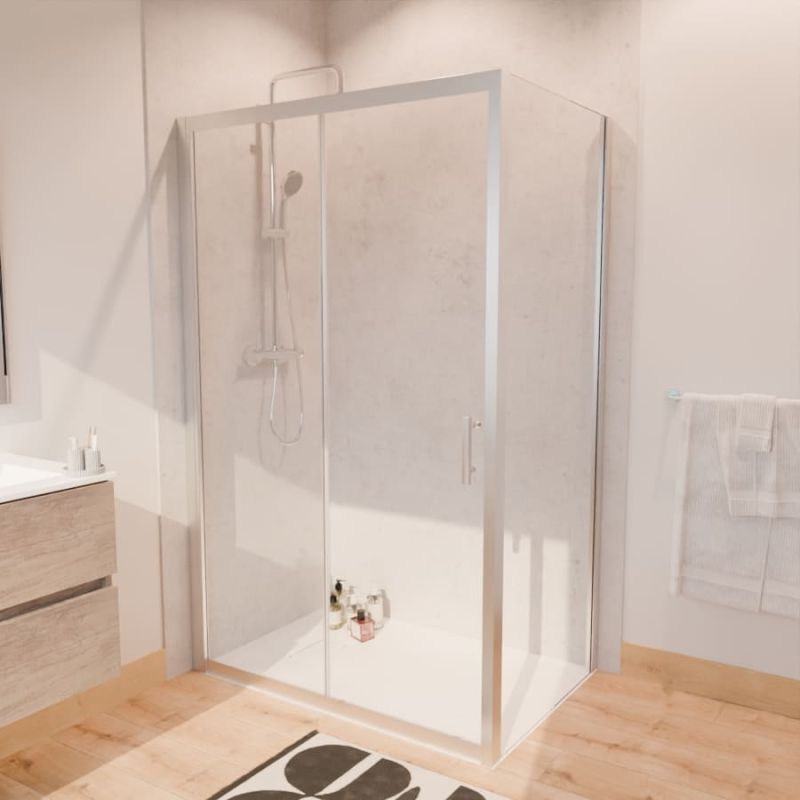Paroi de douche d'angle avec porte coulissante + retour fixe nerina - 120x80 cm