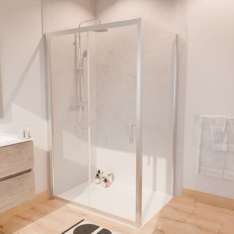Paroi de douche d'angle avec porte coulissante + retour fixe nerina - 120x90 cm