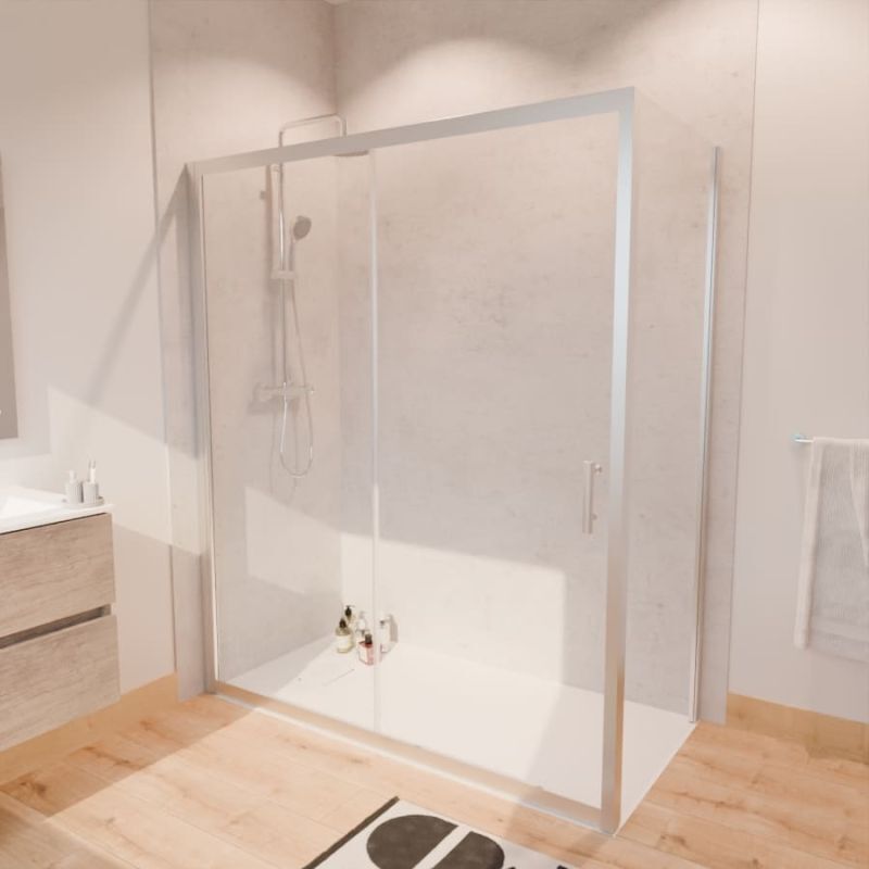 Paroi de douche d'angle avec porte coulissante + retour fixe nerina - 160x80 cm