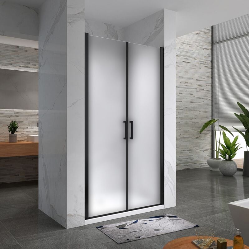 Porte de douche h. 195 cm, l. 77-80 cm, verre opaque 6 mm anticalcaire - kaya-black