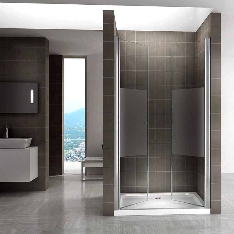 Maia Porte de douche 80x195 cm verre sérigraphié - ajustable de 80 à 84 cm