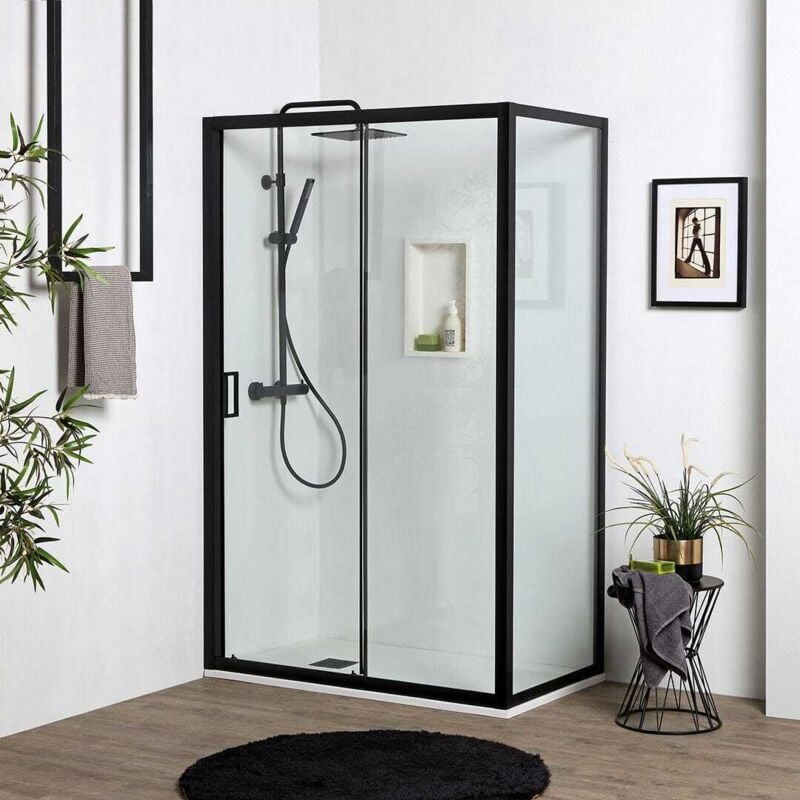 Kiamami Valentina - Porte De Douche Niche 150 Cm + Paroi Fixe 70 Cm Verre 6 Mm Transparent City